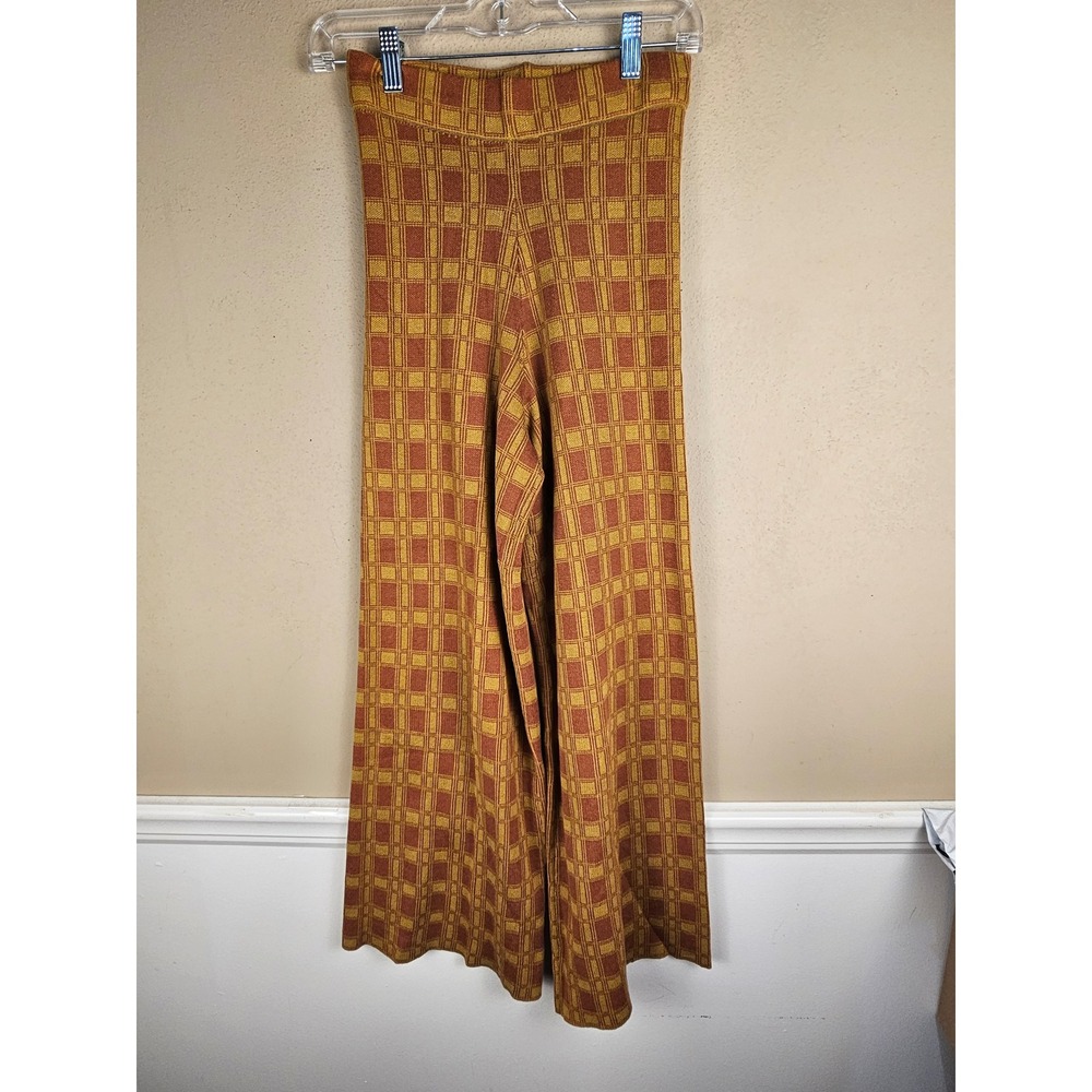 The Natural Life Womens Orange Plaid Wide Leg Pants XS